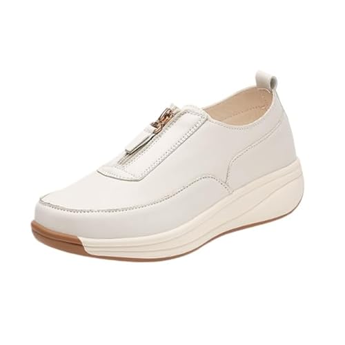 QIXUJAK Damen Sneaker Damen Schuhe Keilabsatz Plateau Dämpfung Freizeitschuhe Turnschuhe Elastisch Atmungsaktiv Sportschuhe Leichtgewichts Jogging Sportsschuhe Straßenlaufschuhe (Beige,39) von QIXUJAK