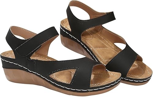 QIXUJAK Damen Sommer Orthopädische Bequeme Waschbare Slingback-Hausschuhe Atmungsaktiv Lässig Mode Böhmische Elegante Urlaub Strand Plateausandalen (Schwarz,41) von QIXUJAK