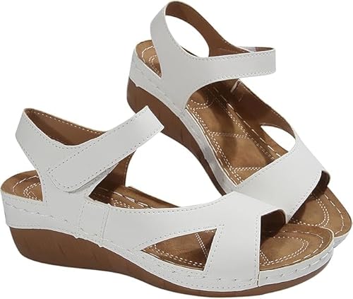 QIXUJAK Damen Sommer Orthopädische Bequeme Waschbare Slingback-Hausschuhe Atmungsaktiv Lässig Mode Böhmische Elegante Urlaub Strand Plateausandalen (Weiß,37) von QIXUJAK