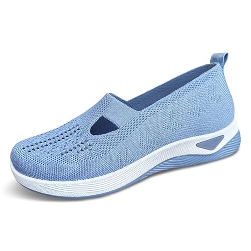 QIXUJAK Damen Sommer gewebt atmungsaktiv, Damen Korrekturschuhe, Fußgewölbeunterstützung, Slip-On-Schuhe für Leichtigkeit und Bequemlichkeit (Hellblau,42) von QIXUJAK