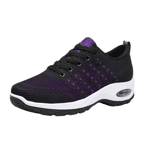 QIXUJAK Damen Sport Atmungsaktive Laufschuhe Damen Sportschuhe Schnürschuhe Leichte Stoßfeste Mode Sportschuhe Wandern Outdoor Sport (Schwarz,38) von QIXUJAK