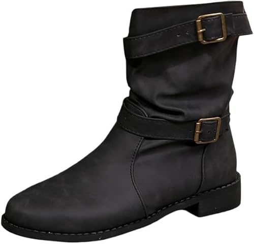 QIXUJAK Damen Stiefeletten Cowboy & Biker Boots Herbst Winter - Wasserdichte Western Stiefel mit Blockabsatz, Wildleder Retro Design, Elegante Warme Winterstiefel für Casual Style (Schwarz,39) von QIXUJAK
