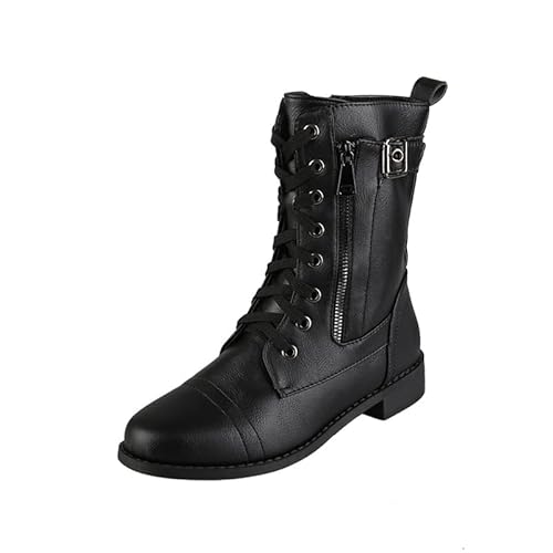 QIXUJAK Damen Stiefeletten Elegante Ankle Boots Schnürstiefel Seite Zipper Schuhe Freizeit Mode Frauen Stiefel Winterstiefel mit Blockabsatz (Schwarz,41) von QIXUJAK