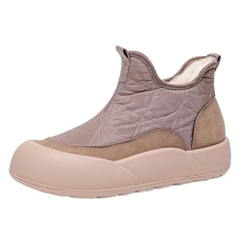 QIXUJAK Damen Stiefeletten Plateau Boots Warm Gefüttert Profilsohle Winterschuhe Barfußschuhe winter (Khaki,37) von QIXUJAK