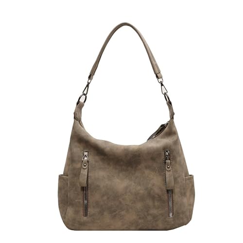 QIXUJAK Damen Tasche Schultertasche Umhängetasche Crossover Bag Leder Optik Handtasche (Khaki) von QIXUJAK