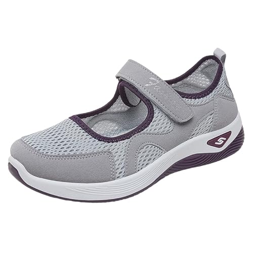 QIXUJAK Damen Walking Schuhe mit Klettverschluss Atmungsaktives Vermascht Krankenschwester Schuhe Leichtes Memory Schaum Luftkissen Sneaker (Grau,40) von QIXUJAK