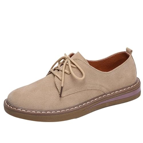 QIXUJAK Damenschuhe Aus Leder Im Retro-Stil Mit Flachem Absatz, Oxford-Schnürschuhe Für Damen, Oxford-Schuhe Im Retro-Stil Mit Runder Spitze Und Rutschfester Sohle (Aprikose,36) von QIXUJAK