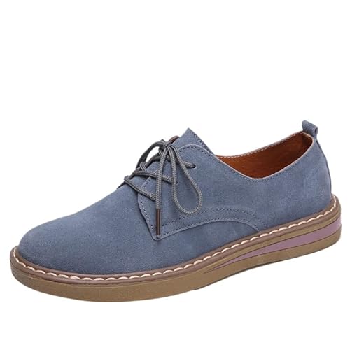 QIXUJAK Damenschuhe Aus Leder Im Retro-Stil Mit Flachem Absatz, Oxford-Schnürschuhe Für Damen, Oxford-Schuhe Im Retro-Stil Mit Runder Spitze Und Rutschfester Sohle (Blau,38) von QIXUJAK