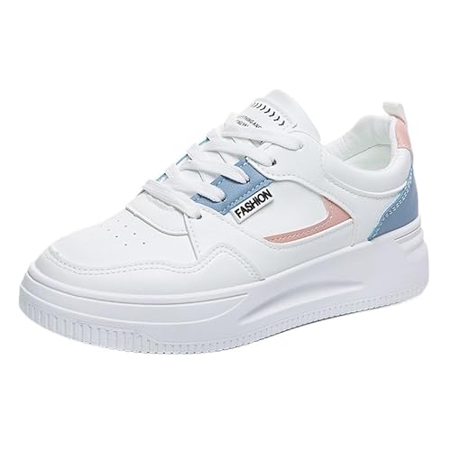 QIXUJAK Damenschuhe atmungsaktive kleine weiße Schuhe mit Dicker Sohle Sportschuhe (weiß und blau,35) von QIXUJAK