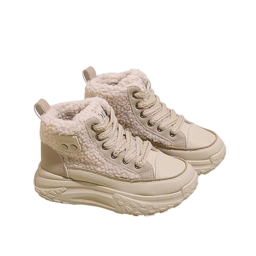 QIXUJAK Dickbesohlte Damen Winterstiefel mit Warmfutter Schneestiefel Winterschuhe rutschfeste Stiefeletten Kurzstiefel Winter Dickbesohlte Sportschuhe (Hellbrauner Samt,39) von QIXUJAK
