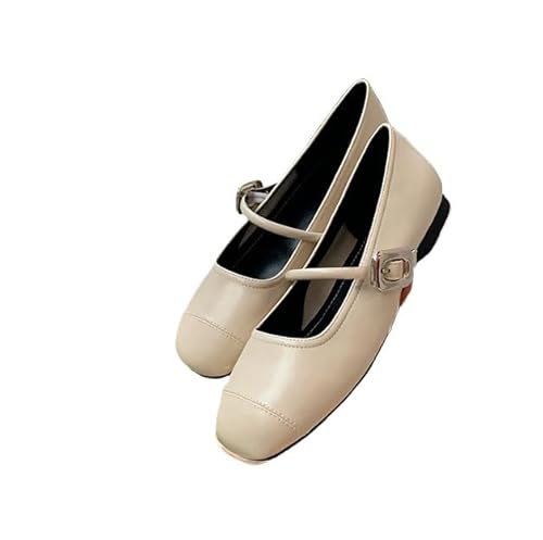 QIXUJAK Eckige Mary Janes, Flats, lässige Tanzschuhe, gepolsterte Stiefeletten, Slip-On-Flats mit niedrigem Absatz (Weiße,38) von QIXUJAK