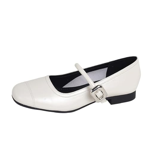 QIXUJAK Eckige Mary Janes, Flats, lässige Tanzschuhe, gepolsterte Stiefeletten, Slip-On-Flats mit niedrigem Absatz (Weißer 1,39) von QIXUJAK