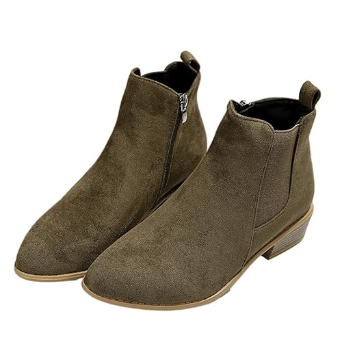 QIXUJAK Elegant Stiefeletten Damen Chelsea Ankle Boots Mit Blockabsatz Biker Booties Mit Reißverschluss Frauen Herbst Winter Knöchel Schuhe Freizeit Kurz Stiefel Für Party (Armeegrün,38) von QIXUJAK