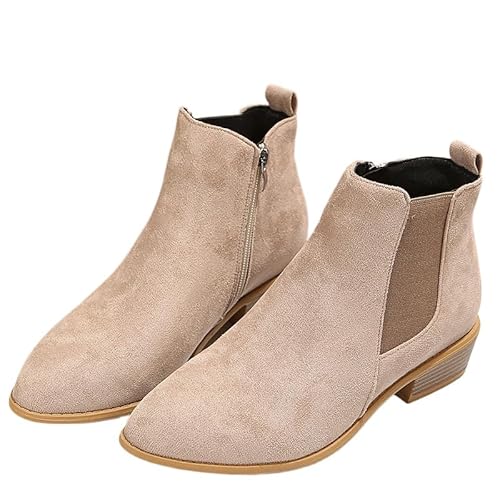 QIXUJAK Elegant Stiefeletten Damen Chelsea Ankle Boots Mit Blockabsatz Biker Booties Mit Reißverschluss Frauen Herbst Winter Knöchel Schuhe Freizeit Kurz Stiefel Für Party (Grau,42) von QIXUJAK