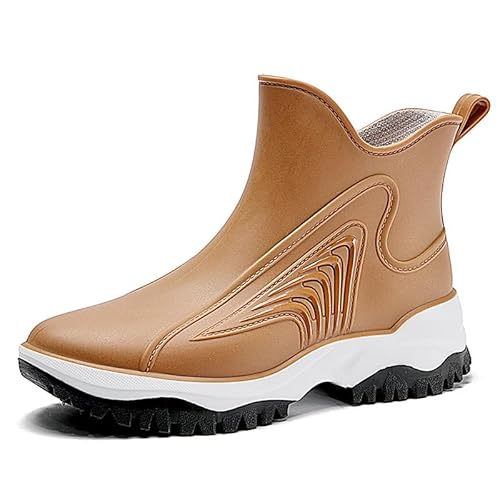 QIXUJAK Elegante, Bequeme, einzigartige, strapazierfähige Regenstiefel für Damen, langlebige Schuhe, Gummistiefel, Halbhohe, wasserdichte Regenstiefel, Design, hochwertige Mode (Braun,39) von QIXUJAK