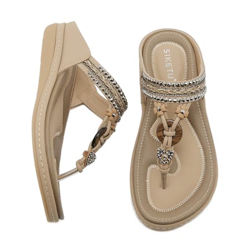 QIXUJAK Elegante Flache Damen-Sandalen, Bequeme Schlupfsandalen-Orthopädische Schmerzlindernde Sandalen (Aprikose,42) von QIXUJAK