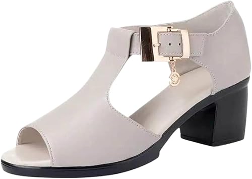 QIXUJAK Elegante flache Sandalen für Damen, bequeme orthopädische Slip-On-Sandalen, Leder (Grau,41) von QIXUJAK