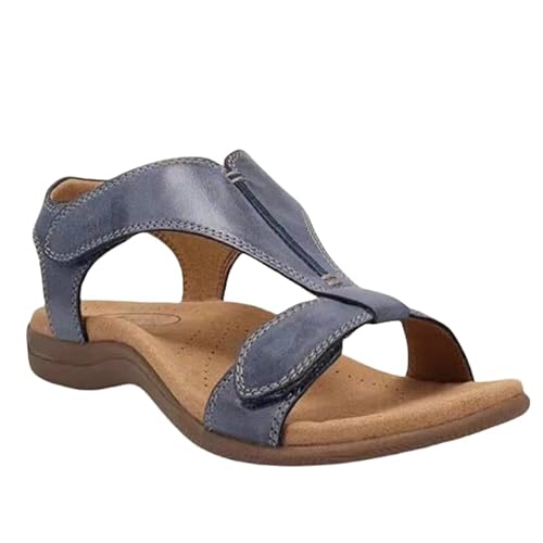 QIXUJAK Ergonomische Sandalen zur Schmerzlinderung, orthopädische Sandalen für Damen, flach, elegant, modisch, lässig, Klettverschluss (Blau,39) von QIXUJAK