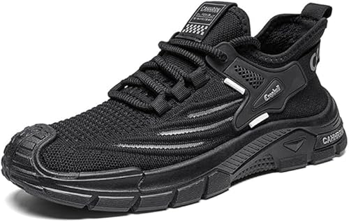 QIXUJAK Extra Weite Laufschuhe Herren Joggingschuhe Gedämpft Sportschuhe Leicht Barfußschuhe Atmungsaktiv Turnschuhe Tennis Fitness Jogging Walkingschuhe (Schwarz,43) von QIXUJAK