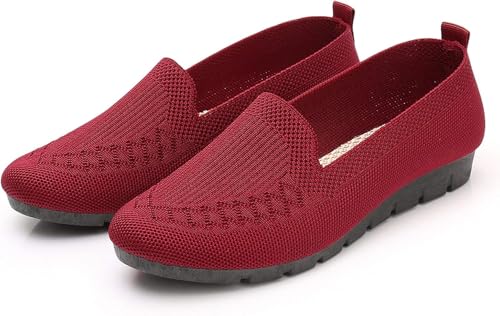 QIXUJAK Flache Damenschuhe aus Stoff sind weich, dehnbar, bequem und atmungsaktiv. Flache Schuhe Lassen Sie Retro, modisch und elegant Aussehen. (Rot,36) von QIXUJAK