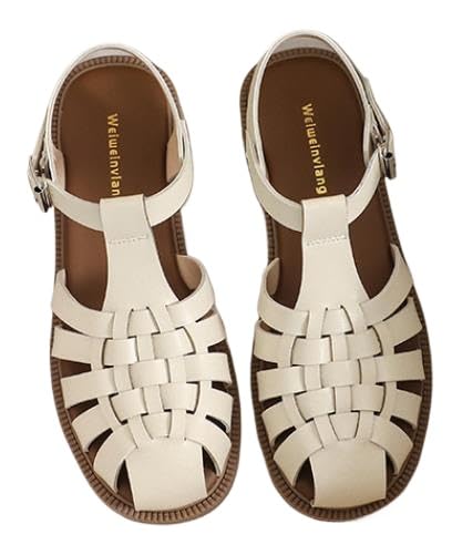 QIXUJAK Flache Sandalen Sommer Retro gewebte Plattform unten Zehen Damen weiche Sohle (apricot,43) von QIXUJAK