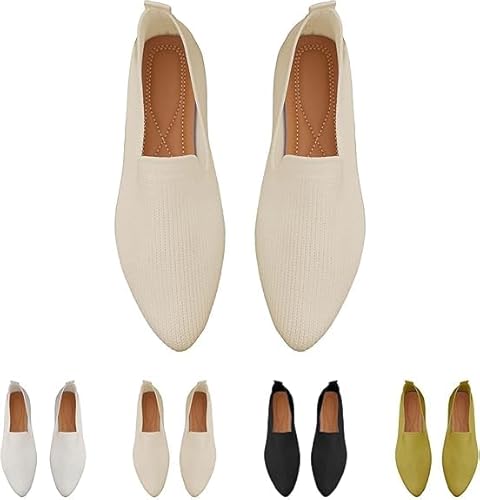 QIXUJAK Flache Schuhe für den Sommer, Bequeme, gewebte, orthopädische, atmungsaktive, weiche Slip-On-Sneakers für Damen, Barfußschuhe für Damen (Cremefarben,39) von QIXUJAK