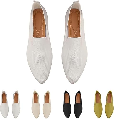 QIXUJAK Flache Schuhe für den Sommer, Bequeme, gewebte, orthopädische, atmungsaktive, weiche Slip-On-Sneakers für Damen, Barfußschuhe für Damen (Weiß,41) von QIXUJAK