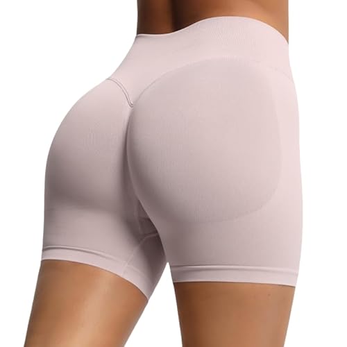 QIXUJAK Frauen Enge Sport Fitness V Taille Shorts Jogginghose Radlerhose Frauen Hohe Taille Hüfte Heben (Porzellan rosa,M) von QIXUJAK
