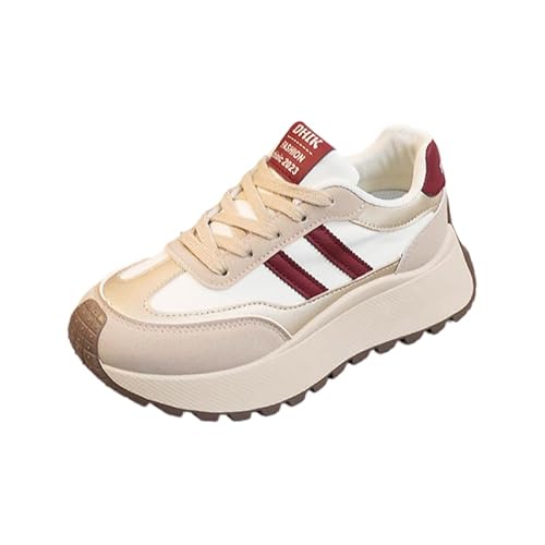 QIXUJAK Freizeitschuhe Damen Leder Laufschuhe Leicht Sneaker Mode Sportschuhe Atmungsaktiv Walkingschuhe Outdoor Fitness Running Weiß (Khaki,39) von QIXUJAK
