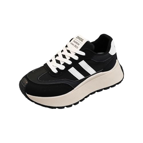 QIXUJAK Freizeitschuhe Damen Leder Laufschuhe Leicht Sneaker Mode Sportschuhe Atmungsaktiv Walkingschuhe Outdoor Fitness Running Weiß (Schwarz,37) von QIXUJAK