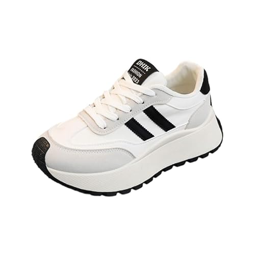 QIXUJAK Freizeitschuhe Damen Leder Laufschuhe Leicht Sneaker Mode Sportschuhe Atmungsaktiv Walkingschuhe Outdoor Fitness Running Weiß (Weiß,37) von QIXUJAK