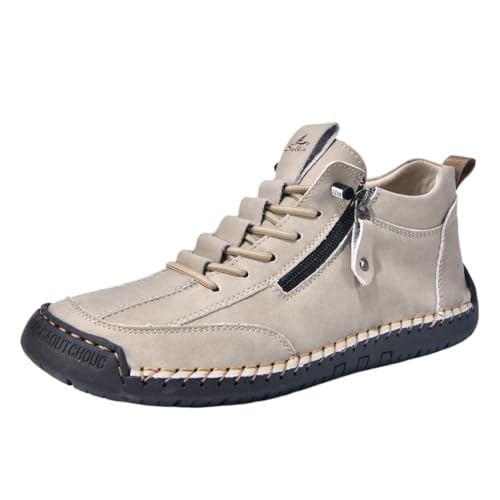 QIXUJAK Freizeitschuhe Herren Damen Walkingschuhe Mit Seitlichem ReißVerschluss | Bequeme Passform Slip On Wanderschuhe Trekkingschuhe FüR MäNner Damen |Joggingschuhe FüR Outdoor (Beige,46) von QIXUJAK