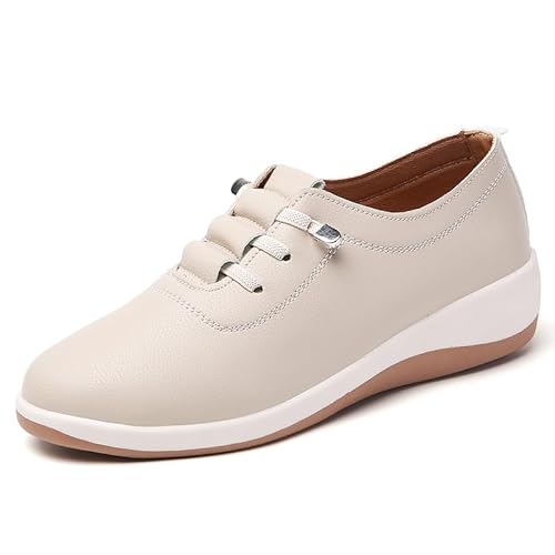 QIXUJAK Freizeitschuhe für Damen Bequeme weiche Flache Mokassins für Damen Einfach für alle Jahreszeiten geeignet (Cremefarben,37) von QIXUJAK