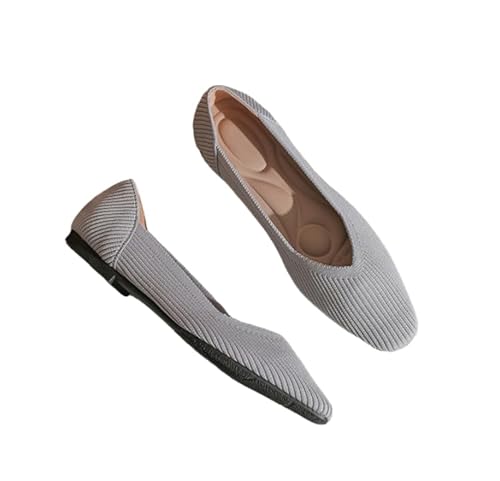 QIXUJAK Gestrickte Ballerinas für Damen, bequem, spitzer Zehenbereich, Elegante Schuhe, lässig, weich, Flache Schuhe, Ballerina, Wanderschuhe (Grau,34) von QIXUJAK