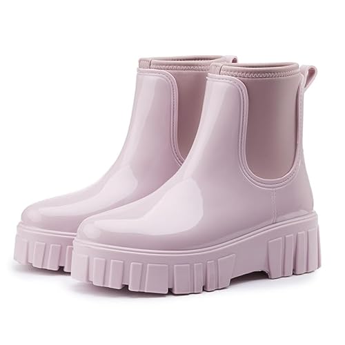 QIXUJAK Gummistiefel Damen Regenschuhe Wasserdicht Halbhoch Segelstiefel rutschfest Regenstiefel Bequem Chelsea Boots Mode Gartenschuhe 36-40EU (Lotuswurzelpulver,38) von QIXUJAK