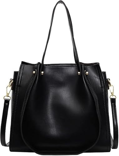 QIXUJAK Handtasche Damen Groß Elegant Umhängetasche PU Leder Schultertasche Einfache Tote Bag Mittelgroß Shopper Tasche Multi-tasche Beuteltote Hobo Tragetasche für Arbeit Schule Büro (Schwarz) von QIXUJAK