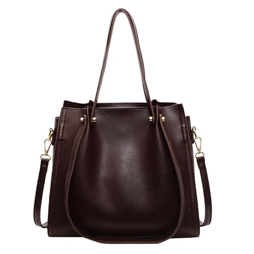 QIXUJAK Handtasche Damen Groß Elegant Umhängetasche PU Leder Schultertasche Einfache Tote Bag Mittelgroß Shopper Tasche Multi-tasche Beuteltote Hobo Tragetasche für Arbeit Schule Büro (Kaffeefarbe) von QIXUJAK