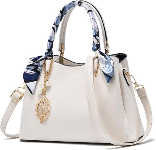 QIXUJAK Handtasche Damen Mittelgroß PU Leder Mode Henkeltasche Crossbody Tasche Frauen Taschen Damen Henkeltaschen Umhängetasche Schultertasche Damenhandtaschen mit Griff (Weiß) von QIXUJAK