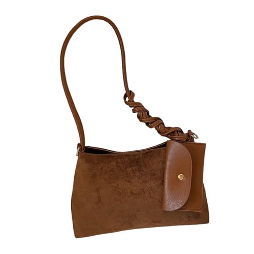 QIXUJAK Handtasche Damen Mittelgroß Umhängetasche Wildleder Crossbody Bag mit Abnehmbar Schulterriemen Schultertasche (Braun) von QIXUJAK