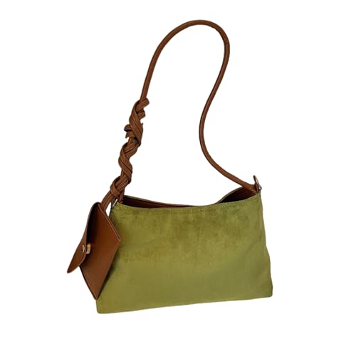 QIXUJAK Handtasche Damen Mittelgroß Umhängetasche Wildleder Crossbody Bag mit Abnehmbar Schulterriemen Schultertasche (Grün) von QIXUJAK