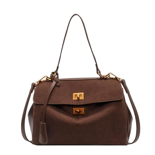 QIXUJAK Handtasche Damen Mittelgroß Umhängetasche Wildleder Crossbody Bag mit Abnehmbar Schulterriemen Schultertasche Damen (Kaffeefarbe) von QIXUJAK