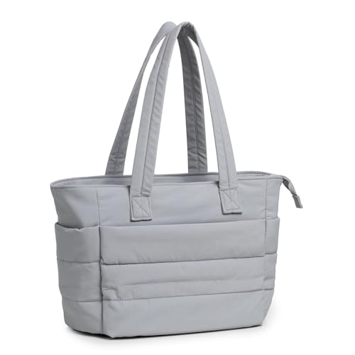 QIXUJAK Handtasche Damen Puffy Tote Bag Shopper Tasche, Einkaufstasche Laptoptasche mit Schultergurt, Leichte Umhängetasche für Arbeit Reise Shopping Schule (Grau,35 * 16 * 49CM) von QIXUJAK