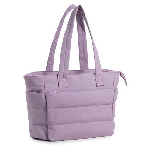 QIXUJAK Handtasche Damen Puffy Tote Bag Shopper Tasche, Einkaufstasche Laptoptasche mit Schultergurt, Leichte Umhängetasche für Arbeit Reise Shopping Schule (Lila,35 * 16 * 49CM) von QIXUJAK
