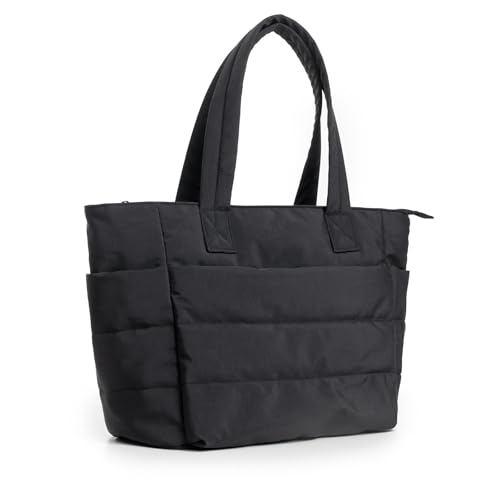 QIXUJAK Handtasche Damen Puffy Tote Bag Shopper Tasche, Einkaufstasche Laptoptasche mit Schultergurt, Leichte Umhängetasche für Arbeit Reise Shopping Schule (Schwarz,35 * 16 * 49CM) von QIXUJAK