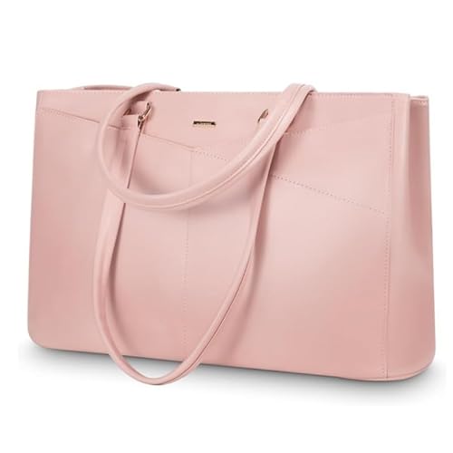 QIXUJAK Handtaschen Damen Große Einkaufstasche 14 Zoll PU-Leder Tragetasche mit Innentasche mit Reißverschluss Arbeitstasche Umhängetasche Handtasche (Rosa) von QIXUJAK