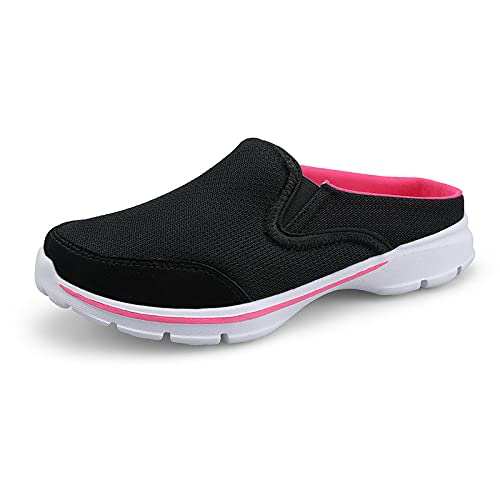 QIXUJAK Hausschuhe Damen Herren Clogs Slip On Pantoffeln Sommer Outdoor Atmungsaktiv Bequeme Gartenschuhe rutschfest Schlupfschuhe Sabots (Schwarz rosa rot,40) von QIXUJAK