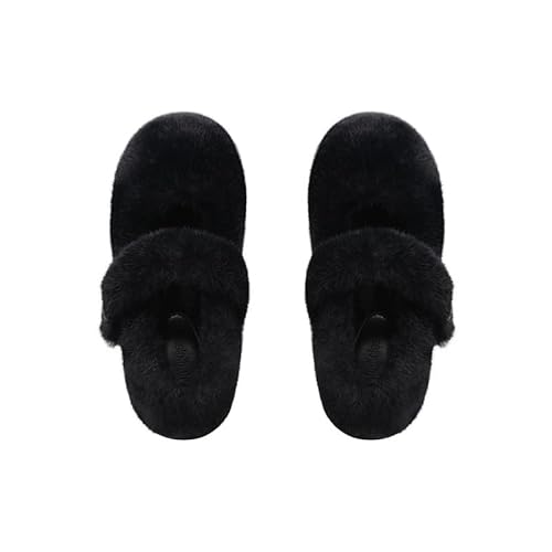 QIXUJAK Hausschuhe Damen Plüsch Warme, Winter Rutschfeste Bequeme Big Buckle Memory-Foam Pantoletten, Flauschige Slippers Weiche Pantoffeln Winterschuhe Schlappen Damen (Schwarz,37) von QIXUJAK
