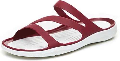 QIXUJAK Hausschuhe Pantoletten Slipper Damen Herren Plattform Hausschuhe Für Frauen Schwarz Low Heel Flip Flops Strand Und Im Freien (Rot,41) von QIXUJAK