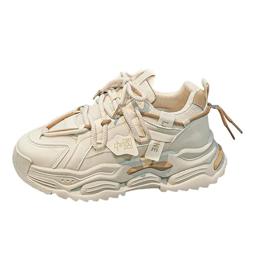 QIXUJAK Herren Chunky Turnschuhe Mode Farbblock Turnschuhe Leichte Atmungsaktive Retro Freizeitschuhe (Beige,42) von QIXUJAK