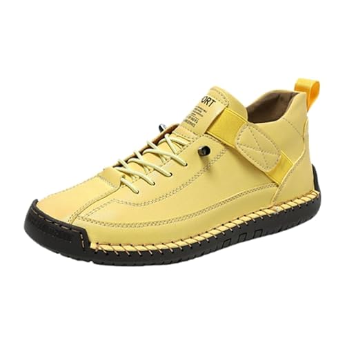 QIXUJAK Herren Damen Freizeitschuhe Loafer Leder Slip-On Schuhe Stiefeletten Handnaht Schnürung Fahren Wandern Wanderschuhe (Gelb,40) von QIXUJAK
